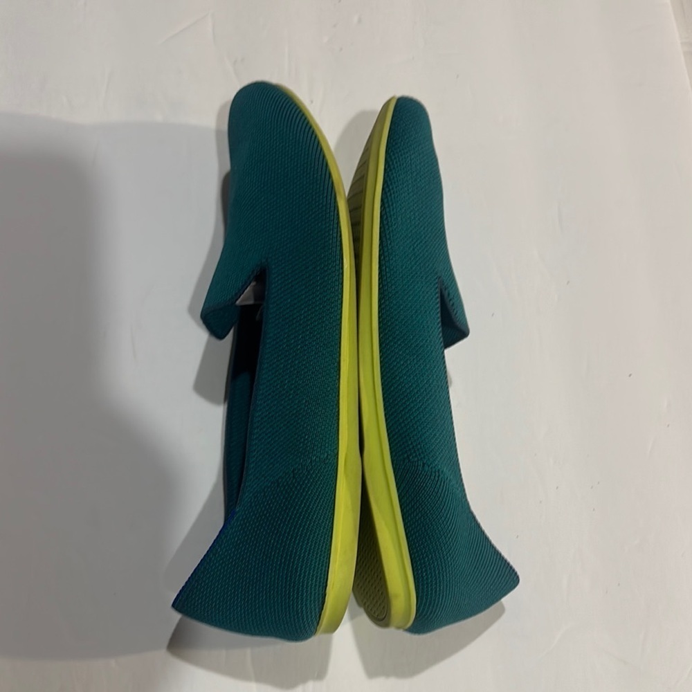 Rothy's Deep Teal jade Knit Flat loafers rounded toe w yellow bright bottom 8.5 - Picture 3 of 9